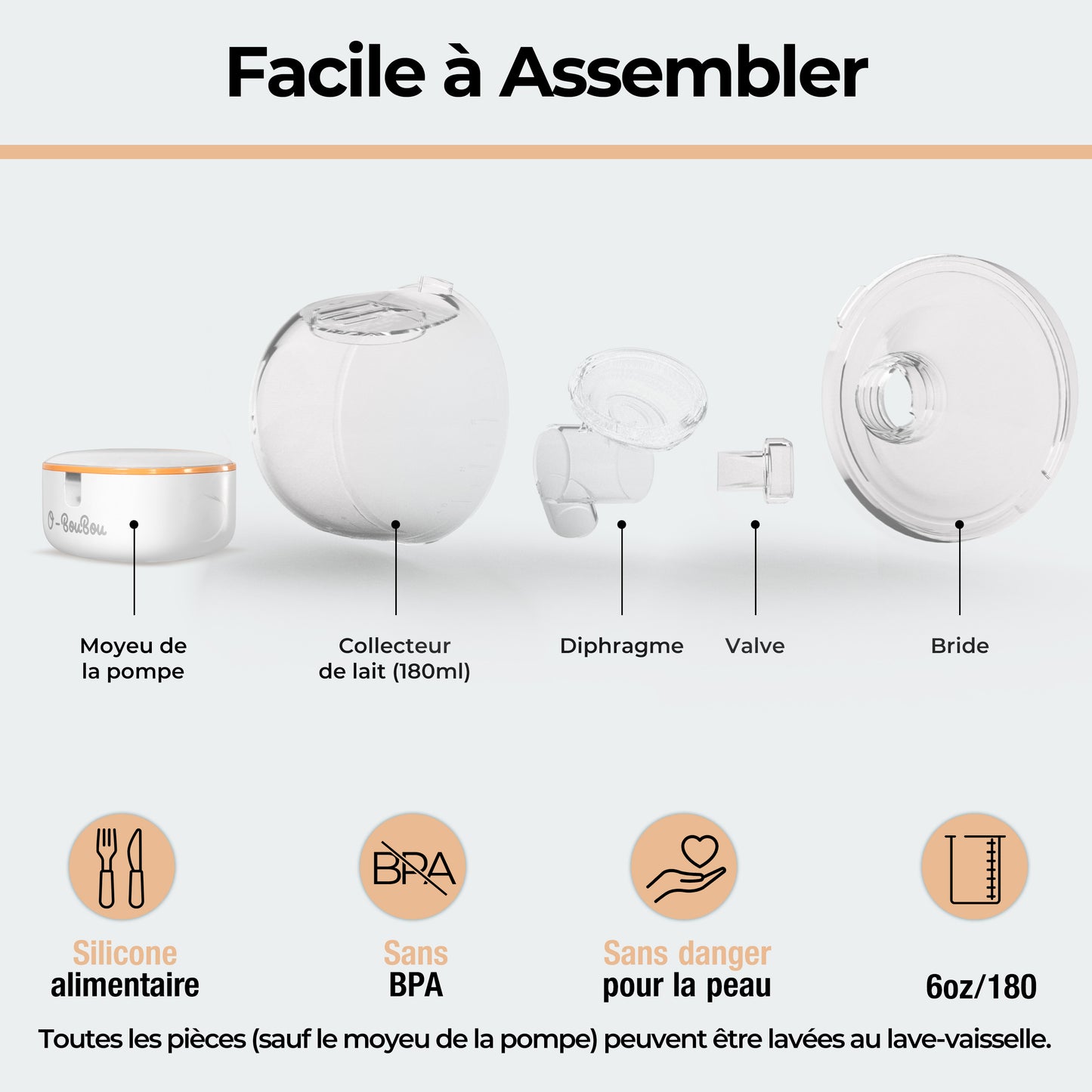 O-BouBou | 2 Tire Lait Electrique Main Libre en Silicone - 12 Niveaux & 4 Modes - 4 Insert Brides (19/21mm) Sans BPA