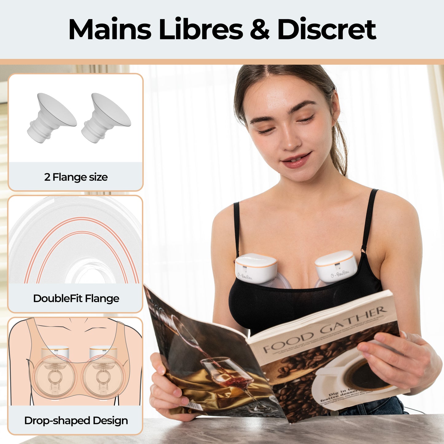 O-BouBou | 2 Tire Lait Electrique Main Libre en Silicone - 12 Niveaux & 4 Modes - 4 Insert Brides (19/21mm) Sans BPA