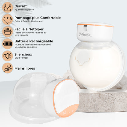 O-BouBou | 2 Tire Lait Electrique Main Libre en Silicone - 12 Niveaux & 4 Modes -  4 Insert Brides (19/21mm) Sans BPA
