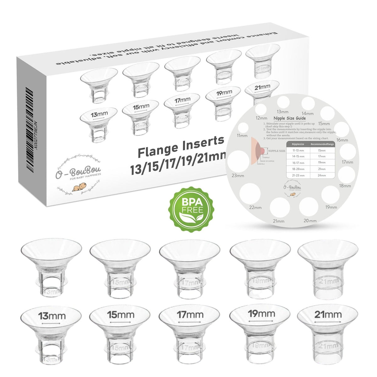Inserts de Téterelle 13 à 21 mm – Kit de 10 + Carte de Mesure - O-BouBou