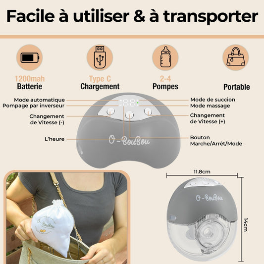 Tire-Lait Électrique Mains Libres — Discret, Silencieux & Sans BPA - O-BouBou